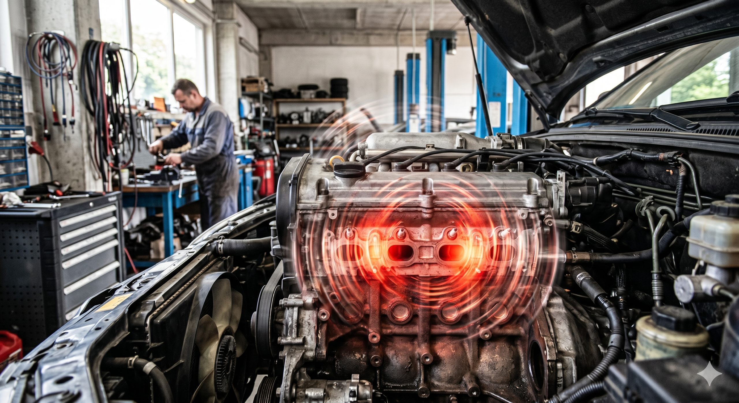 Car engine knocking problem showing heat and vibration effects in Dubai extreme weather